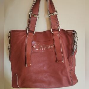 Chloe Studded Patsy Tote Bag, Orange/coral Leather Bag